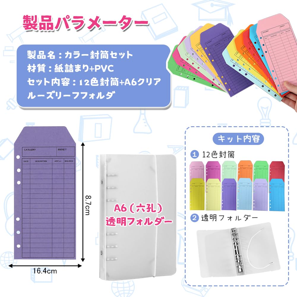 Amazon.co.jp: UrbanPulse 現金封筒 月謝袋 予算封筒 12色 12枚セット