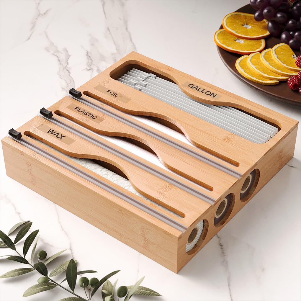 Práctico dispensador magnético de film transparente para un fácil acceso. Organizador de papel de cocina de 40 cm. Soporte para rollos de papel de aluminio para cocina, A