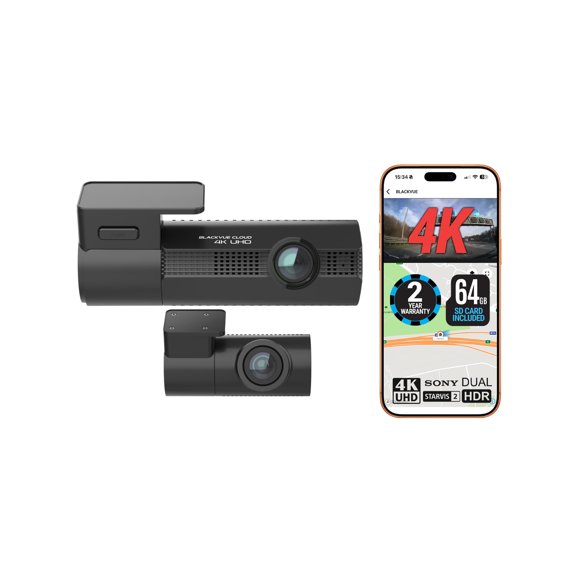 BlackVue Elite 9 2CH 64GB Dash Cam - UK Edition - 4K+2K Dashcam Front and Rear, Dual HDR STARVIS 2, Wi-Fi, GPS, Night Vision, Power-Saving Parking Mode, 4G LTE Ready, App & Cloud Features