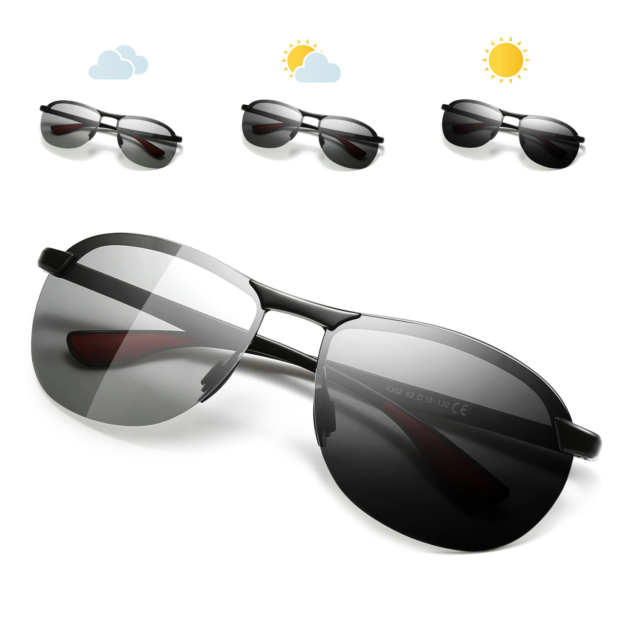 SUNGAIT Popular aviator Polarized Sunglasses for Men Driving Golf Al-Mg Alloy Temple Spring Hinge UV400