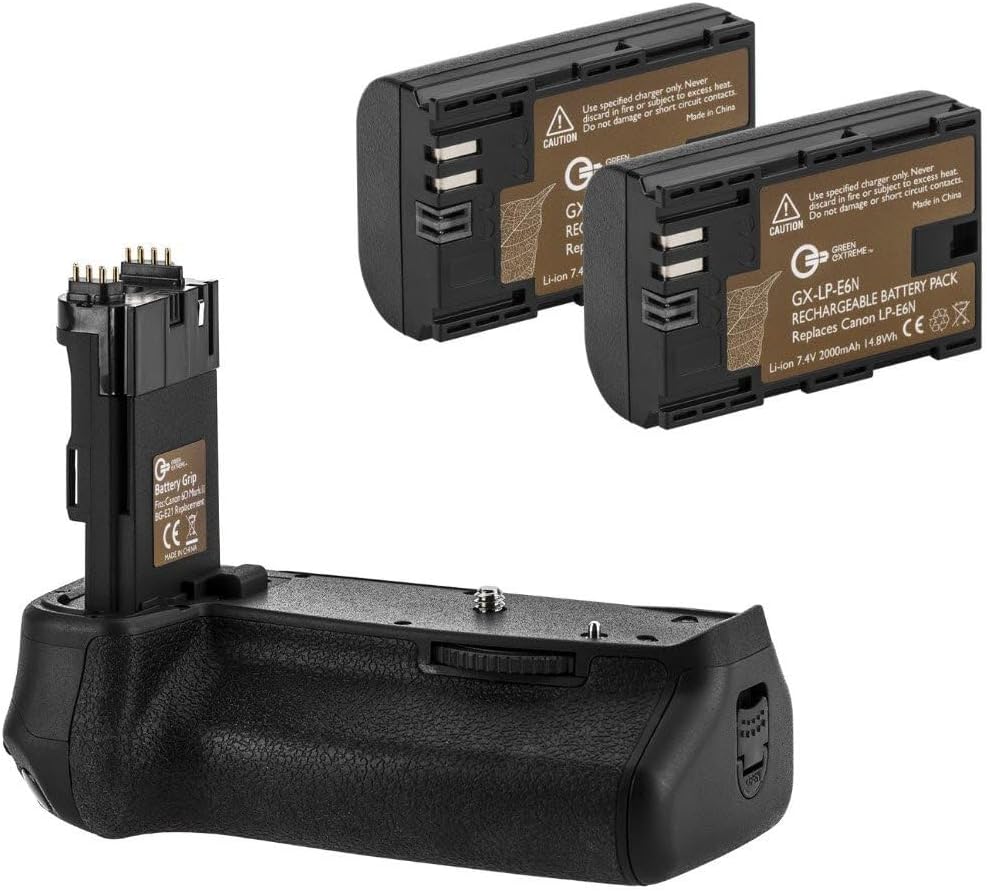 Green Extreme BG-E21 Battery Grip for Canon EOS 6D Mark II DSLR Camera with 2 LP-E6N Batteries
