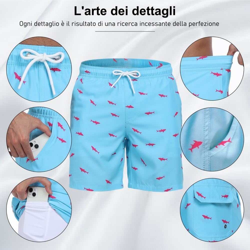 MEIION Mareo Costumi da Bagno Uomo 2 in 1 Doppio Strato, Tasche, Asciugatura Rapida,Morbido, Confortevole e Traspirante,per Surf e Sport