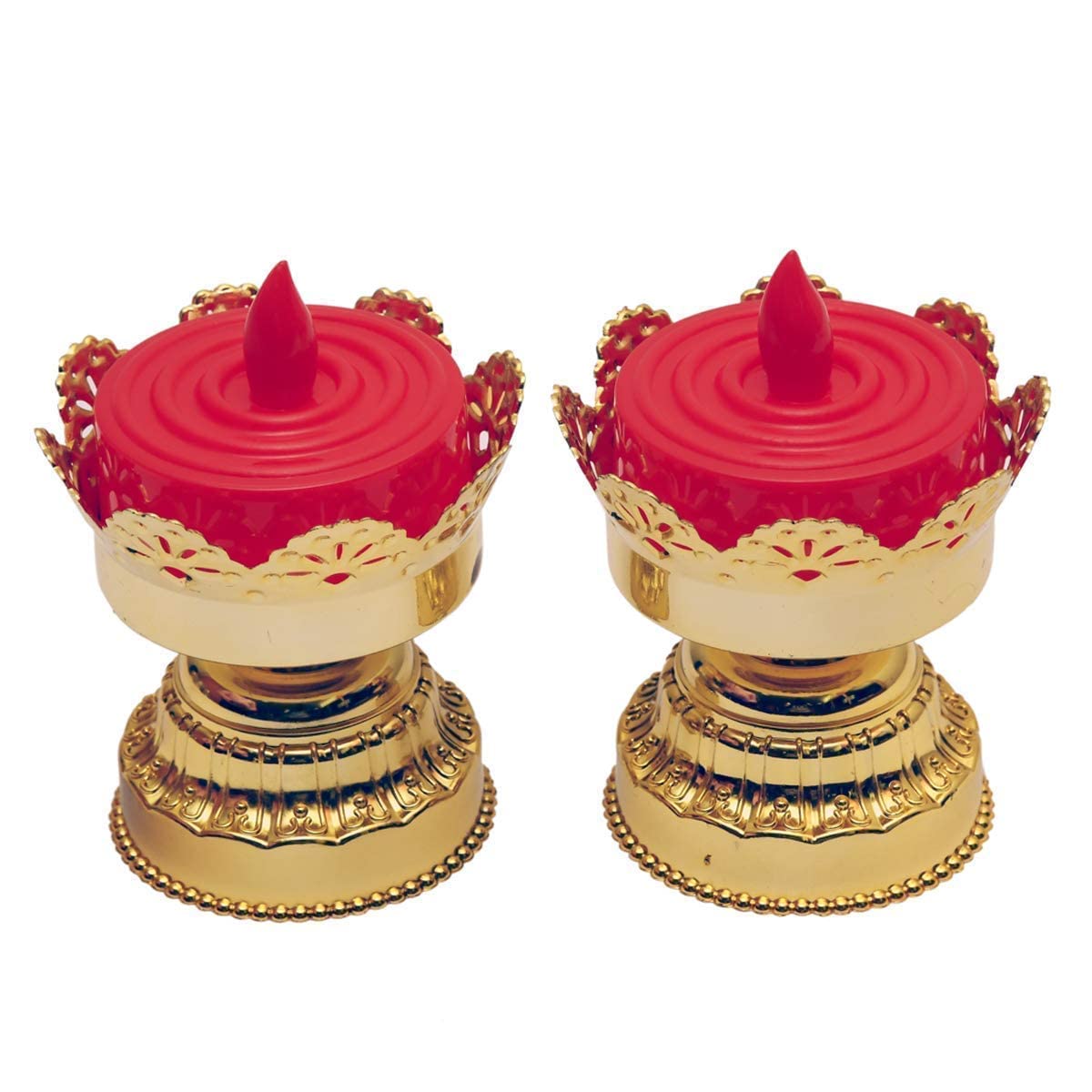 FYCAN Plastic Candlestick Lotus Flower Shaped LED Candle Flameless Light Candles Flickering Party Smokeless Led Candela for Diwali Decoration/Home Decor/Diwali Gift Crystal