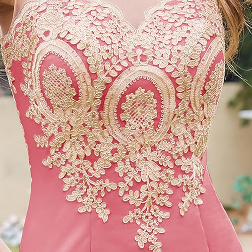 Image of Prom Dress for Women 2025 Gold Lace Applique Long Sheer Illusion Mermaid Formal Dresses Evening Gown