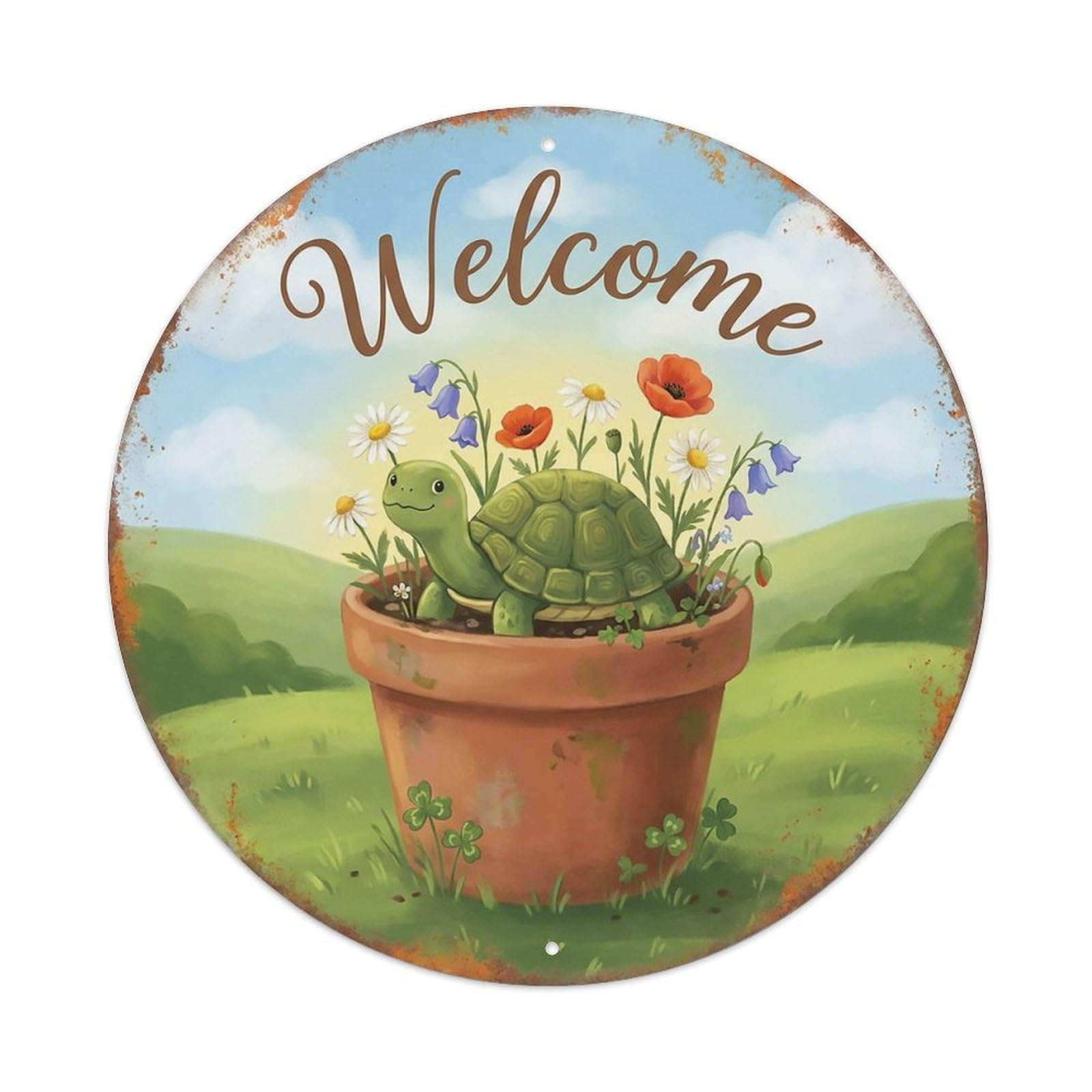 Welcome Turtle Wildflower Hill Metal Tin Sign