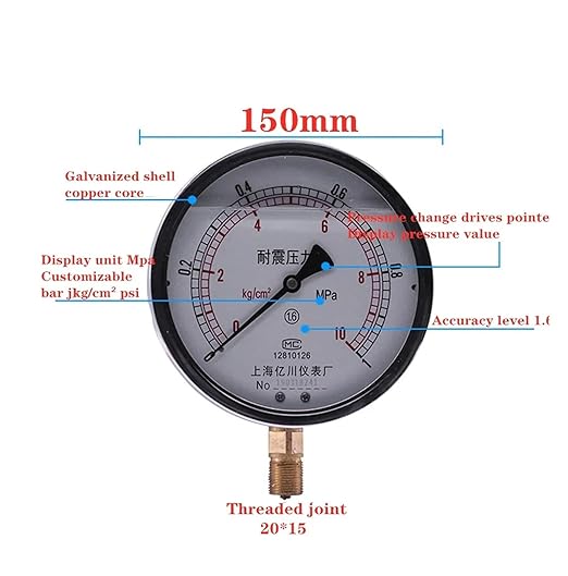 Manómetro de Presión YN150 0-1MPa con Llenado de Aceite miniatura 5