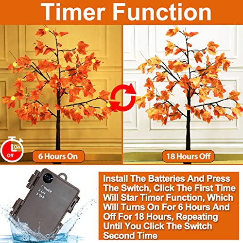 Turnmeon 4 Feet Prelit Maple Tree Thanksgiving Decorations Thanksgiving Fall Decor With Timer Pumpkin Lights 60 Led Warm Lights Acorn Brown Battery Box Thick Fall Tree Autumn Fall Indoor Outdoor Party #TOP3