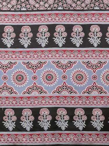Image of SAREE MALL Women's Ajrak Block Print Dola Silk Saree With Unstitched Blouse Piece