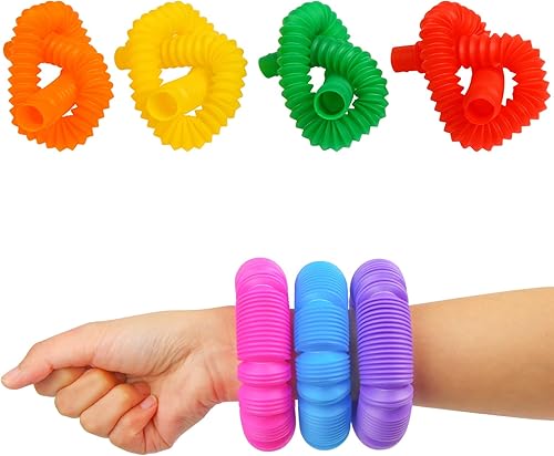Miniatura 2 de Juguetes de tubo antiestrés para niños y adultos, multicolor, paquete de 7 tubos elásticos para niños pequeños, juguetes de aprendizaje sensorial