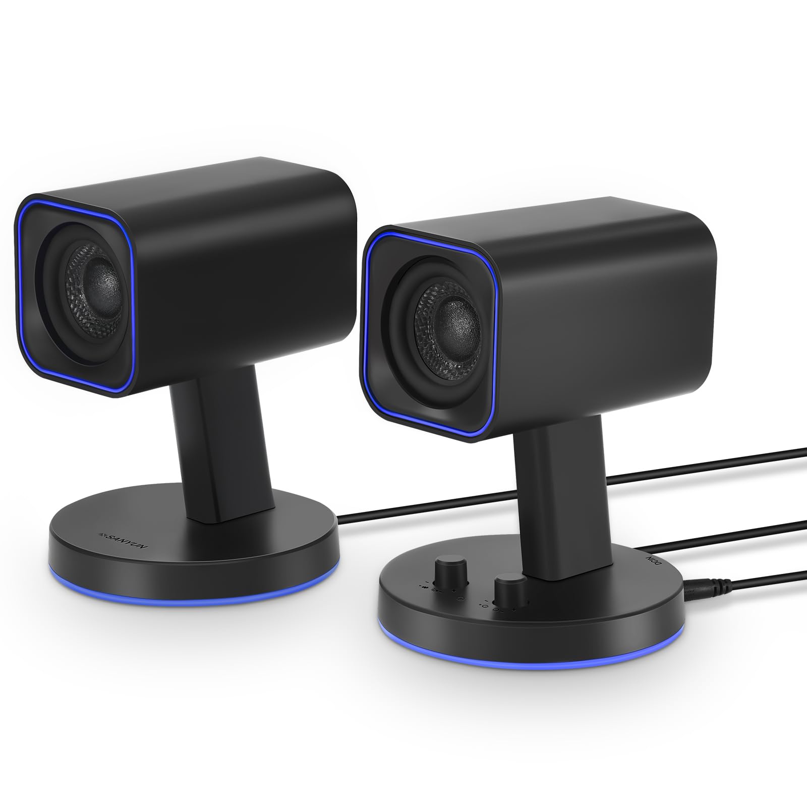 Sanyun SW202 24W PC Gaming Speakers with 16bit DAC USB, Bluetooth 5.2 and Aux Inputs, 3 EQ Sound Modes, 2.0 RGB Lighting Multimedia Speakers for Computer Desktop Monitor Laptop, Black