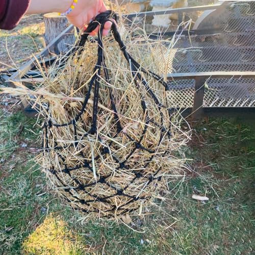 MEILLYOCEAN Slow Feed Hay Net for Horses,2 Pack Hanging Feeder for Horses Sheep Goats, Black Nylon Mesh Bag, 40 Inch Length, 2.36 Inch Holes, Cross Weave Design, - Thumbnail 6