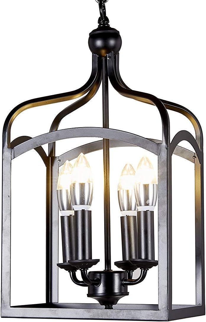 New Galaxy Lighting Antique Black Finish 4-Light Hanging Lantern Iron Frame Pedant Chandelier