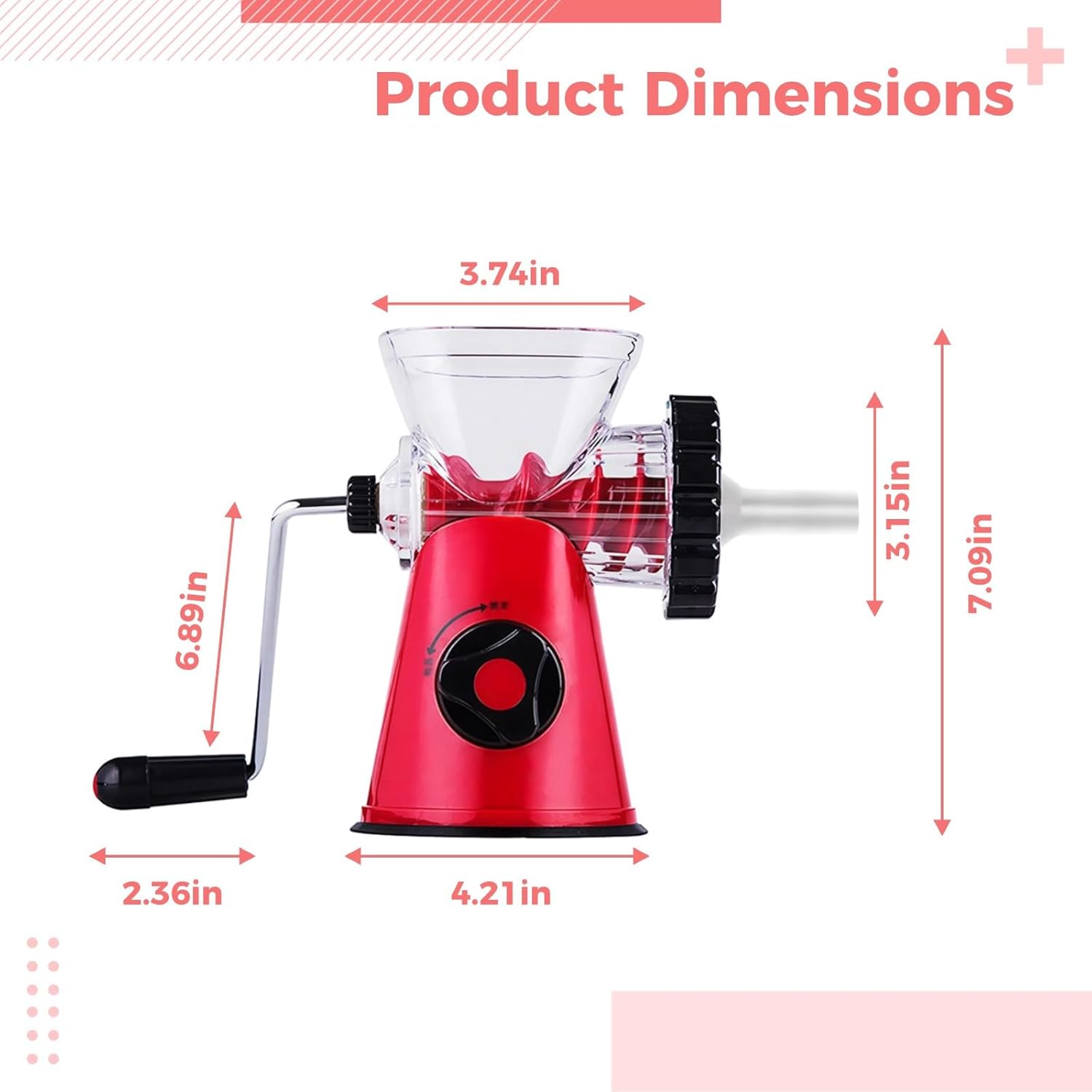 Manual Meat Grinder, Sausage Stuffer, 3 Sizes Tubes, Hand Crank Mincer, Multifunctional for Home Ground Meat & Stuffings, Red