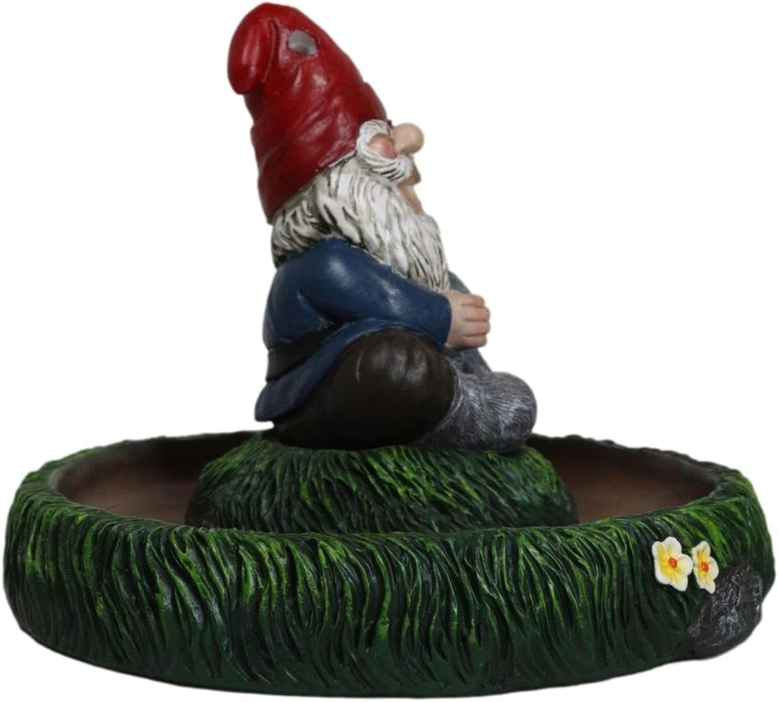Ebros Gift Gnaughty Pot High Smoking Gnome Garden Friend Sunflowers Grass Greens Zen Meditation Cone and Stick Incense Burner Holder Figurine Fantasy Home Decorative Accent