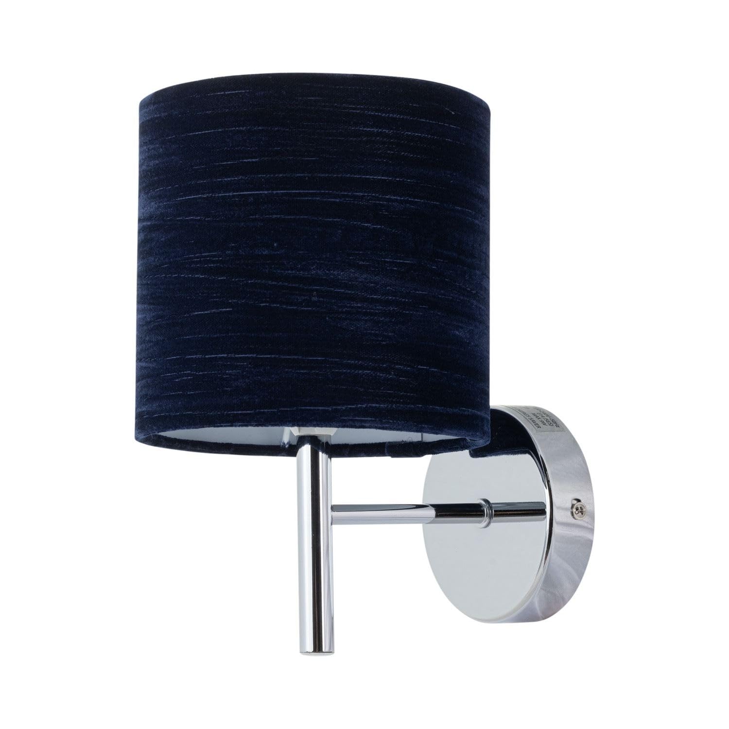 Firstchoicelighting Chrome & Blue Brea Chrome Wall Light With Navy Blue Crushed Velvet Shade, Modern Wall Sconce, Led Compatible, Mains Hard Wired