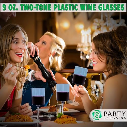 Miniatura 4 de PARTY BARGAINS Copas de vino de plástico irrompibles de dos tonos, azul y transparente, paquete de 5, copas de plástico resistentes, cristalería