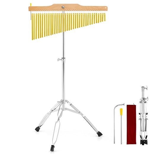 Costzon 36-Bar Chime, 36 Note Single Row Wind Chimes Set with Adjustable Stand, Carrying Bag, Fir Wood Hanging Beam, Mallet, Percussion Musical Instrument for Classroom, Band, Church, Sound Healing