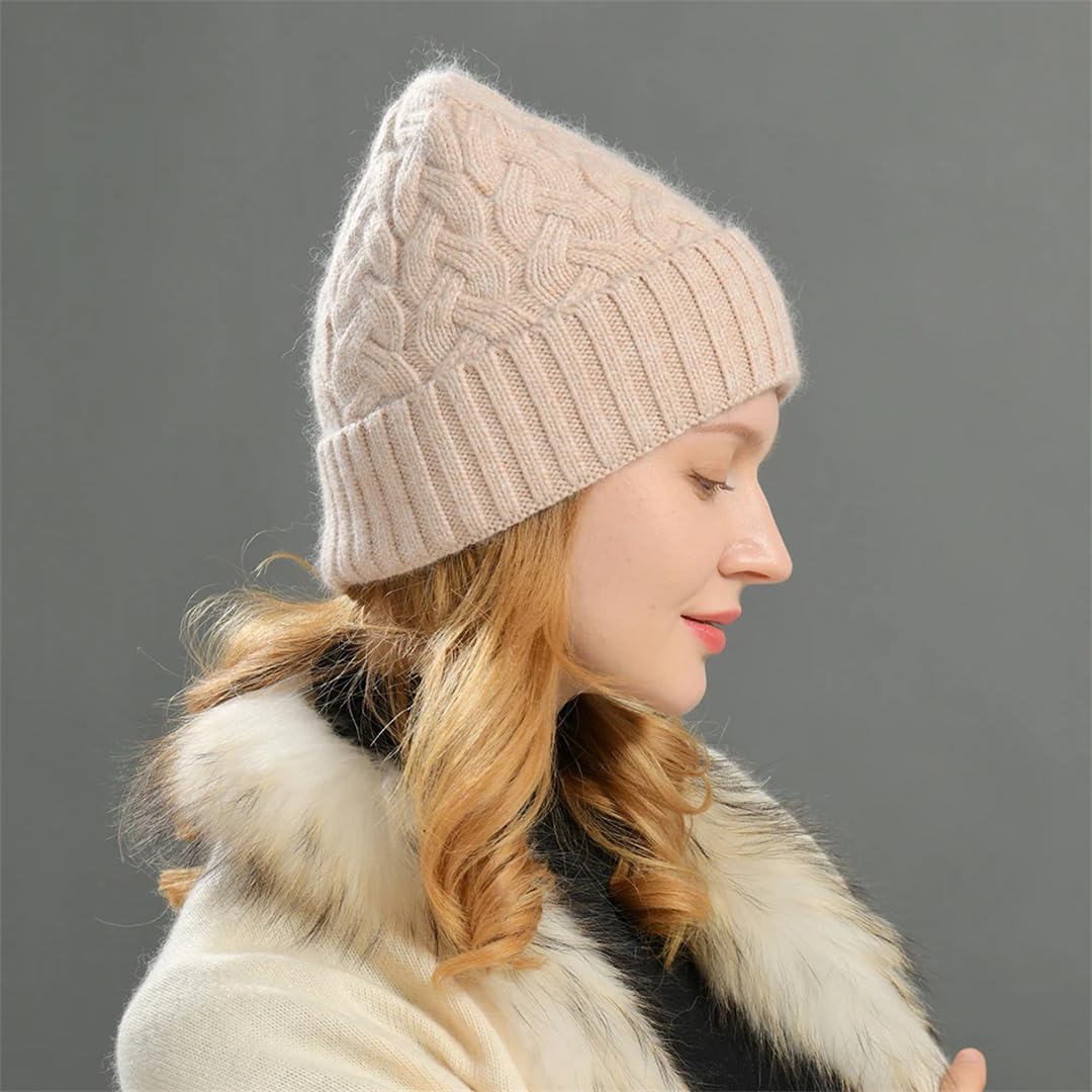 Wvapzxx Bonnet Tricoté En Cachemire Pour Femme, Chapeau Chaud, Couleur Unie, Motif Torsadé, En Laine Épaisse, Skullies, Automne Et Hiver