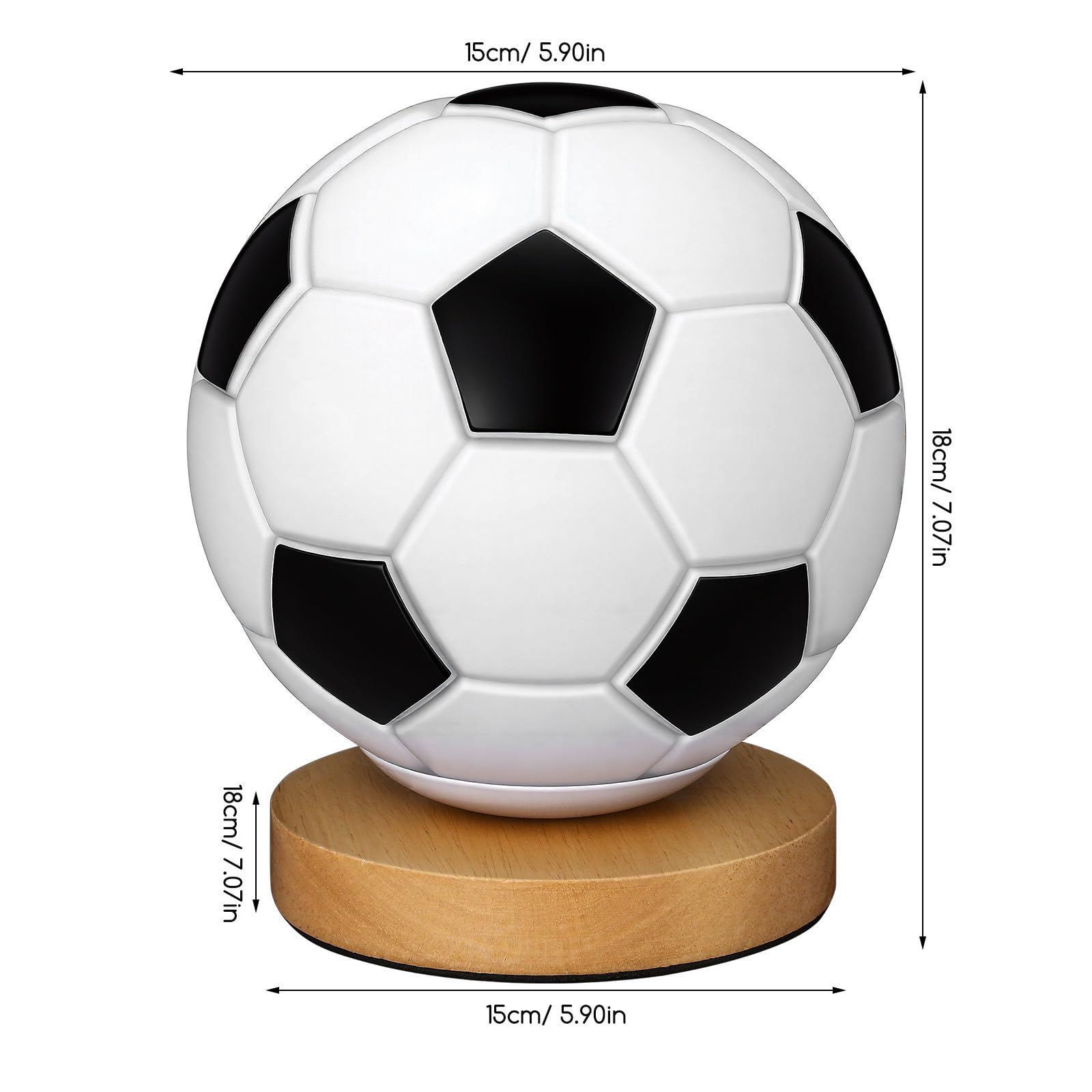 Mobestech Lámpara de Mesa con Diseño de Pelota de Fútbol para Dormitorio y Oficina con Base de Madera Resistente y Luz LED Suave