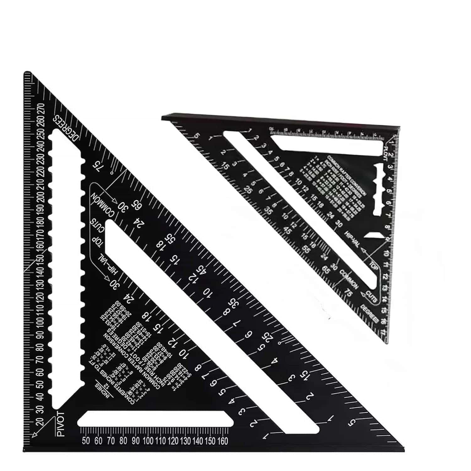 2 Pcs Rafter Square Metric, 12 inch & 7 inch Black Rafter Square Set, Aluminum Carpenters Roofing Square Tool, Metric Woodwork Square, Triangle Ruler Protractor