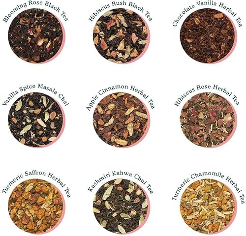 Vahdam, Weekend In Paris Tea Gift Set - 9 Assorted 9 Assorted Herbal Teas, Chai Teas & Black Teas | Travel Edition Gift Box #TOP1