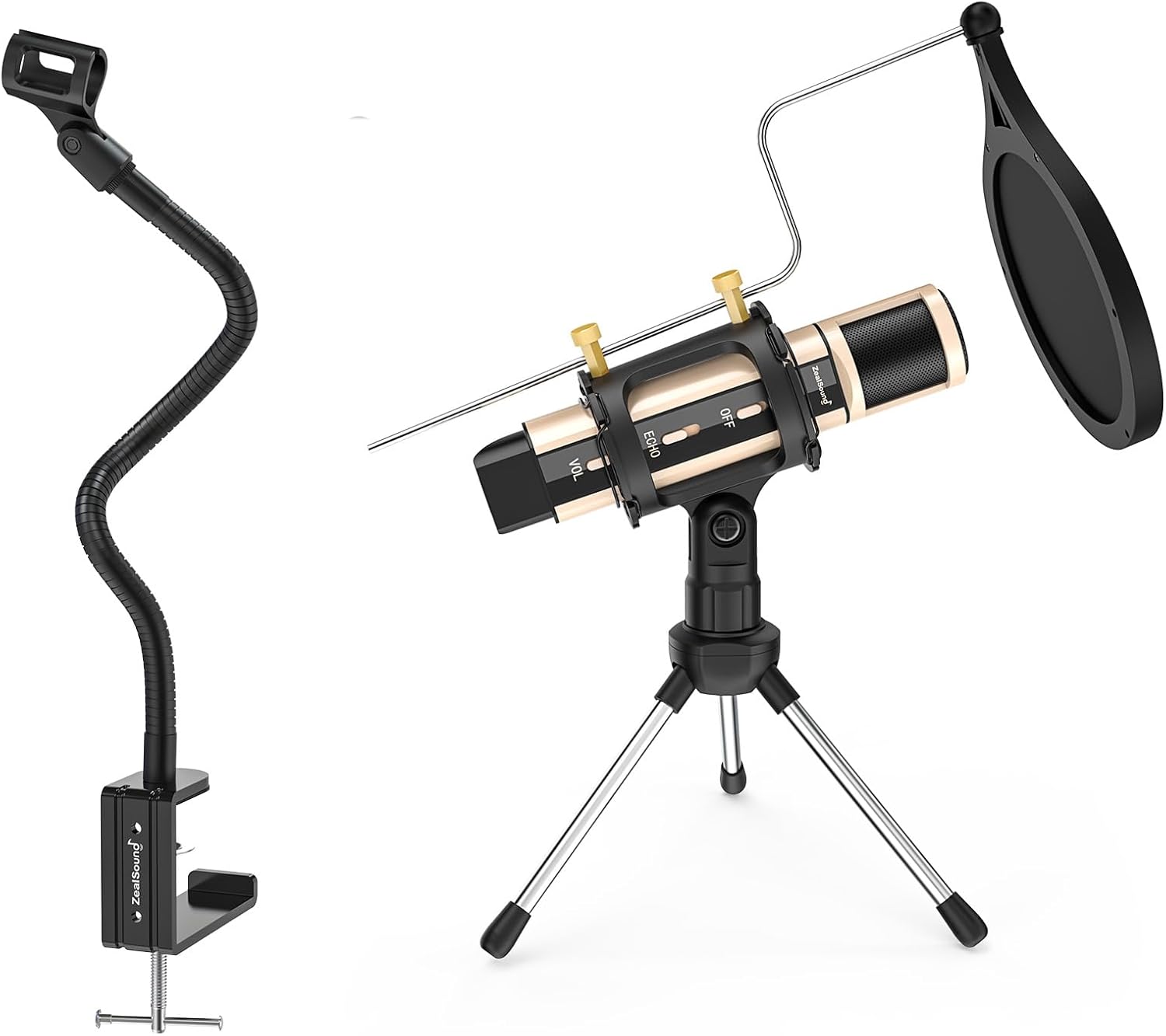 ZealSound k08 3.5MM Microphone Gold with Gooseneck Microphone Stand