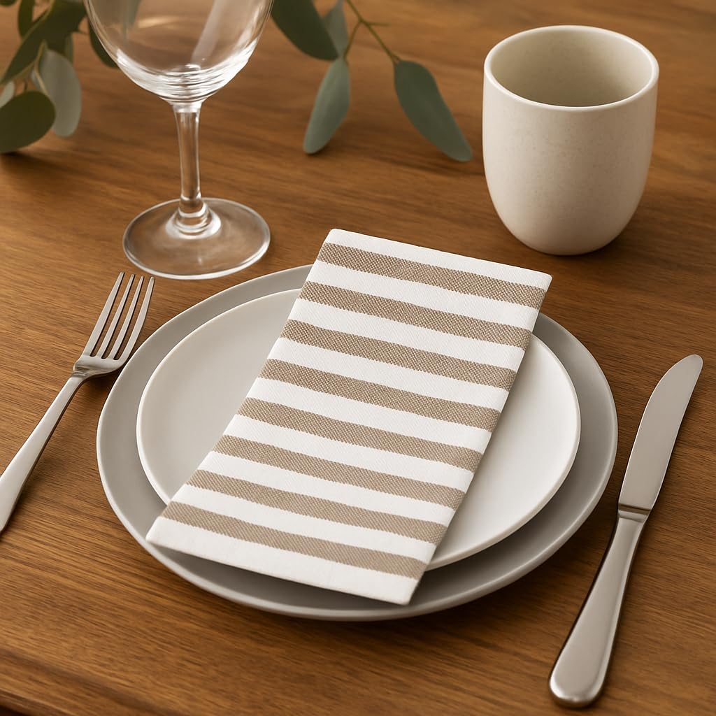 Made in Italy Linen-Feel Disposable Guest Towels - Premium Airlaid Cloth-Like Bathroom Napkins, Soft & Absorbent Luxury Hand Towels, Elegant Striped Dinner Napkins for Parties