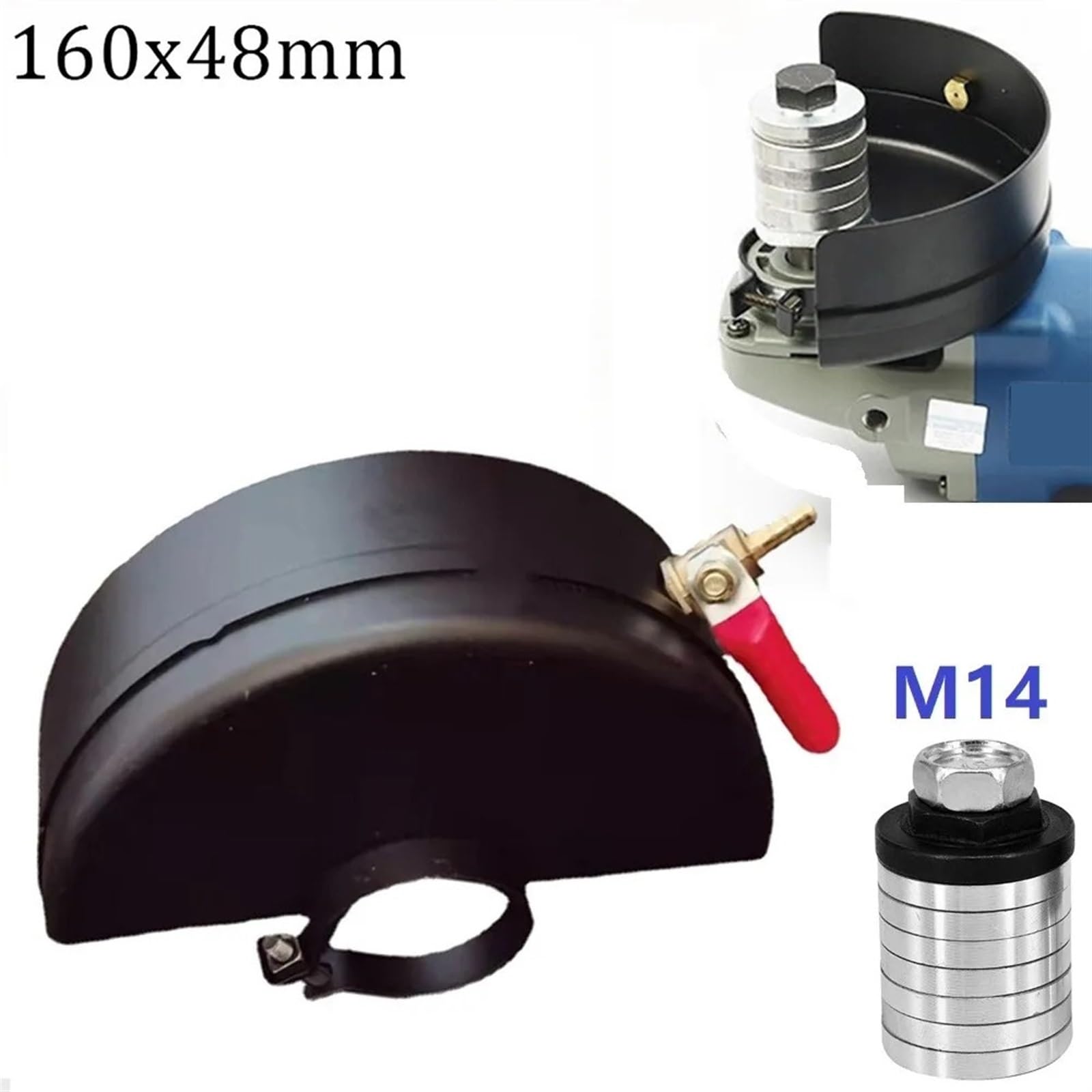 Szlifierka kątowa osłona zabezpieczająca 160x48mm + adapter M14 nakrętki kołnierzowe dłutownica głowica konwersyjna akcesoria do elektronarzędzi 1 zestaw (Color : 160x48mm M14)