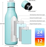 Vista 328 de BJPKPK Botellas de agua aisladas, botella de agua de metal de acero inoxidable de 18 onzas con correa, termo a prueba de fugas sin BPA, tazas