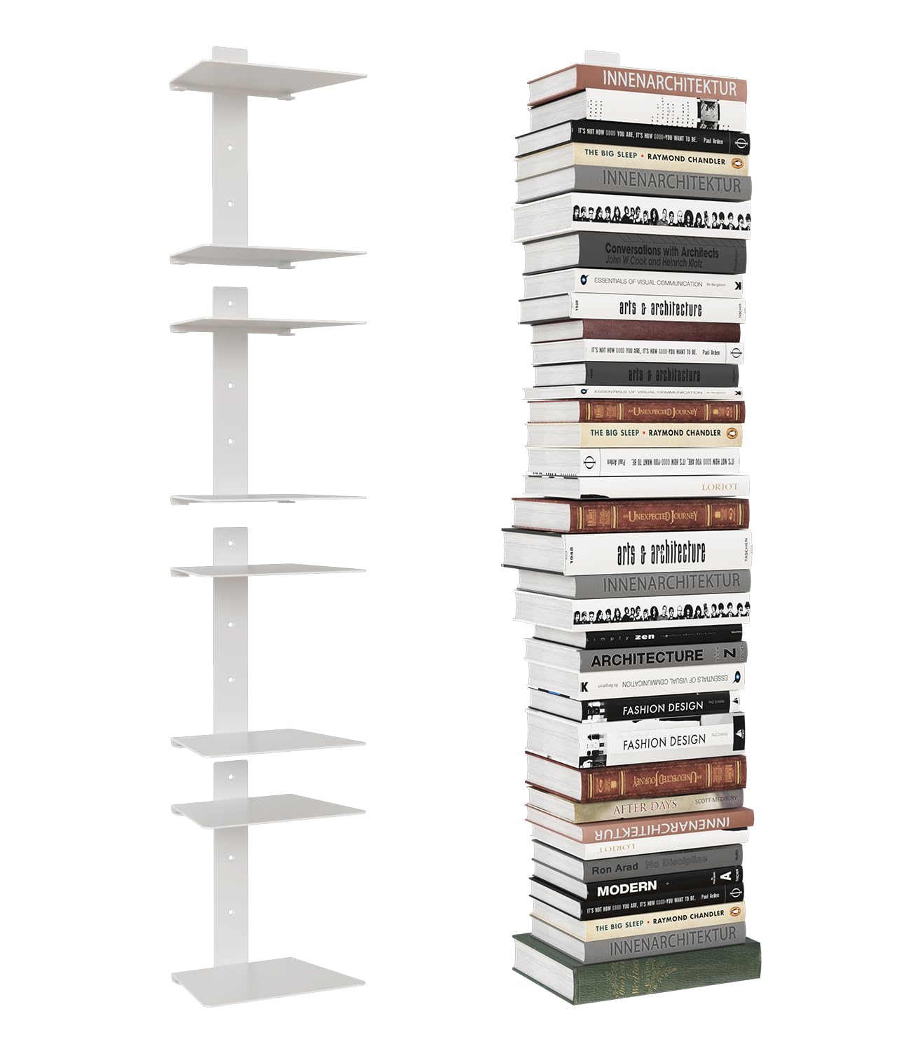 Wawocs Invisible Bookshelf for Wall, 8 Tier Floating Bookshelf Made of Heavy Duty Metal, Vertical Spine Book Tower Hanging Wall Bookshelf, Floating