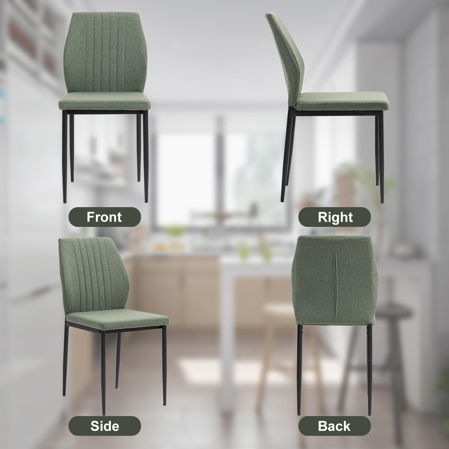 Set di 4 sedie da cucina imbottite con schienale, in tessuto artificiale, per sala da pranzo, soggiorno