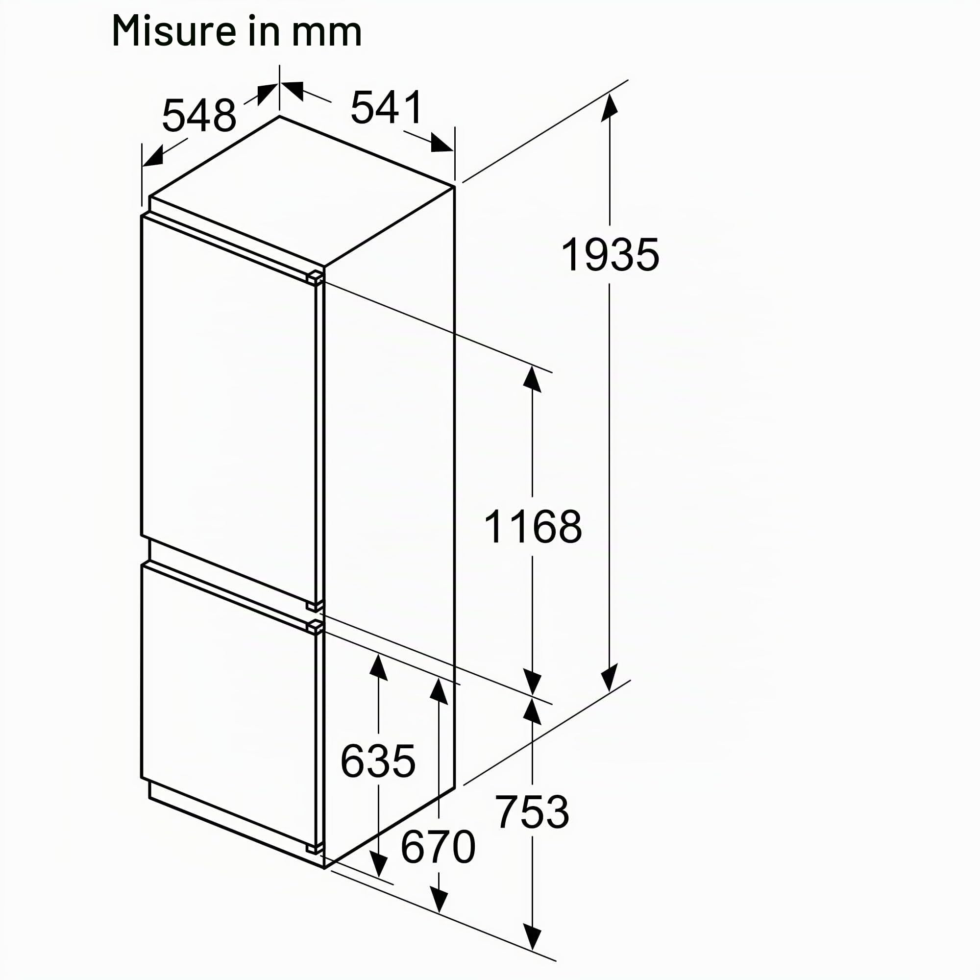 Bosch KIN96NSE0 Serie 2 - Frigorifero da incasso, nicchia da 194 x 56 cm, raffreddamento da 215 l + congelatore da 75 l, volume di raffreddamento in più dell'11%, mai sbrinare, illuminazione uniforme