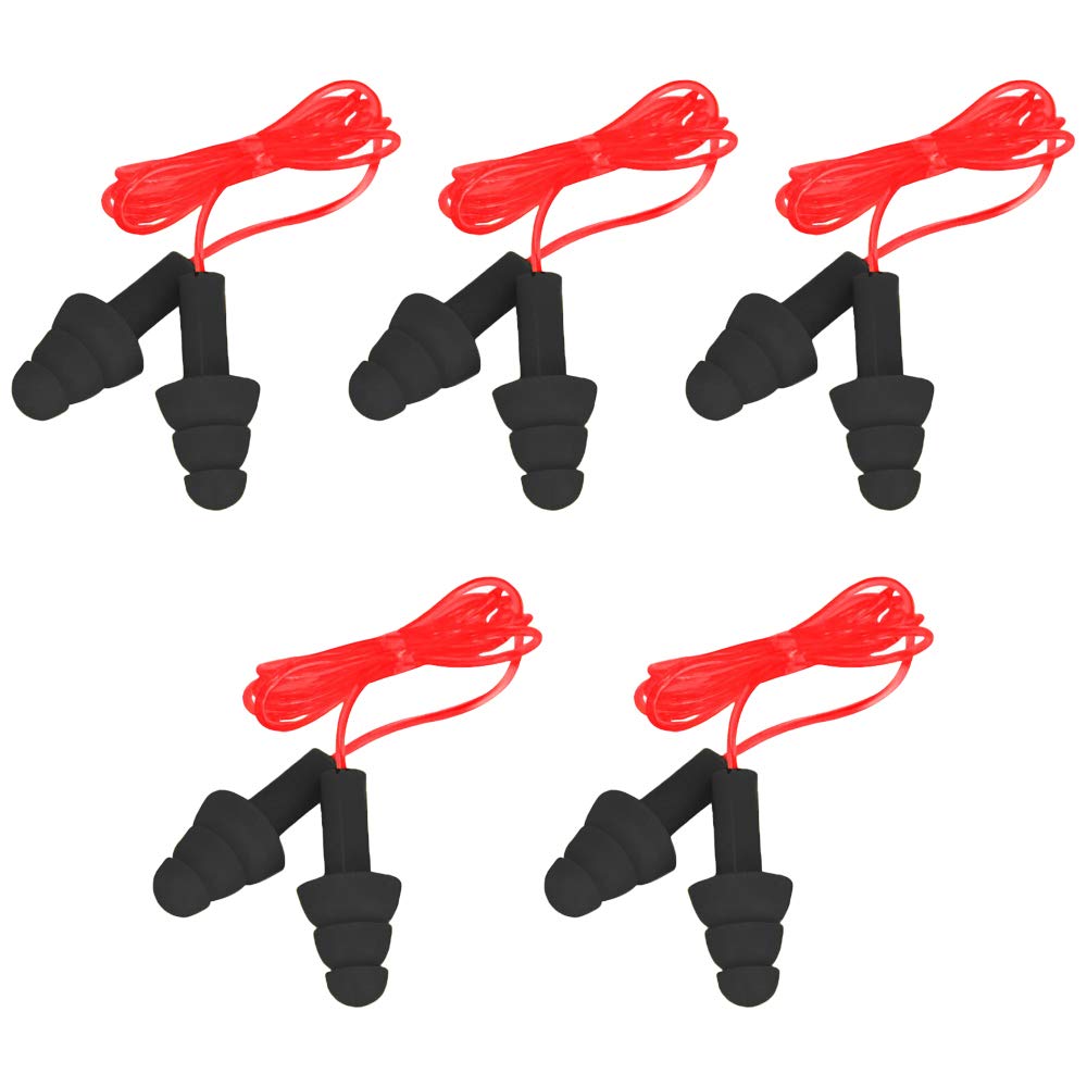 SAFE HANDLERCovertX Ear Plugs | Noise Reducing Ear Plug, Corded, Black with RED Cord (5 Pairs)