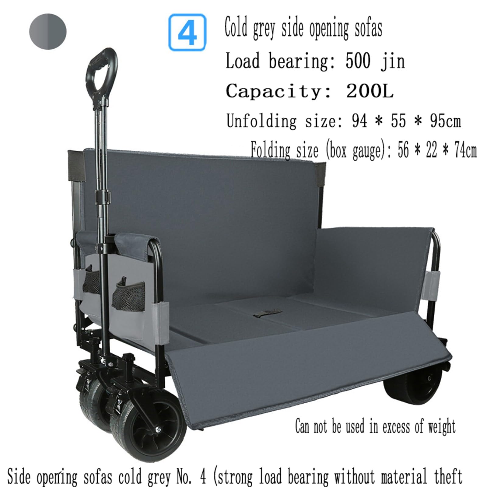 Carrello da Spiaggia Pieghevole Carrello da Giardino Portatutto con Ruote per Ogni Tipo di Terreno Braccioli Regolabili Ruote Rimovibili e Sacchetti per Tazze per Campeggio C