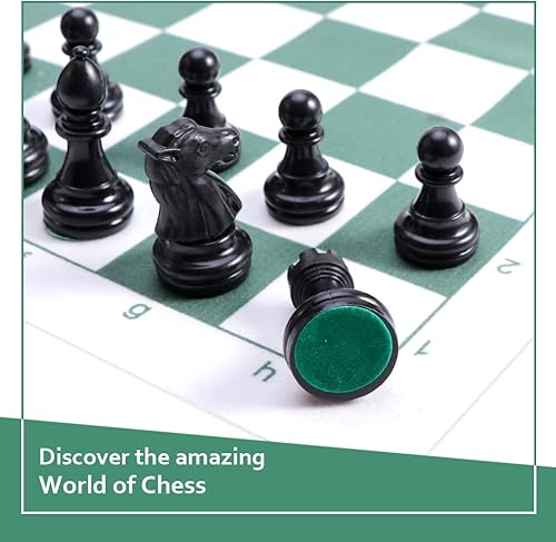 Miniatura 5 de Tablero de ajedrez enrollable de piel sintética con bolsa de almacenamiento, juego de alfombrillas de ajedrez para niños y adultos (13.4 in)