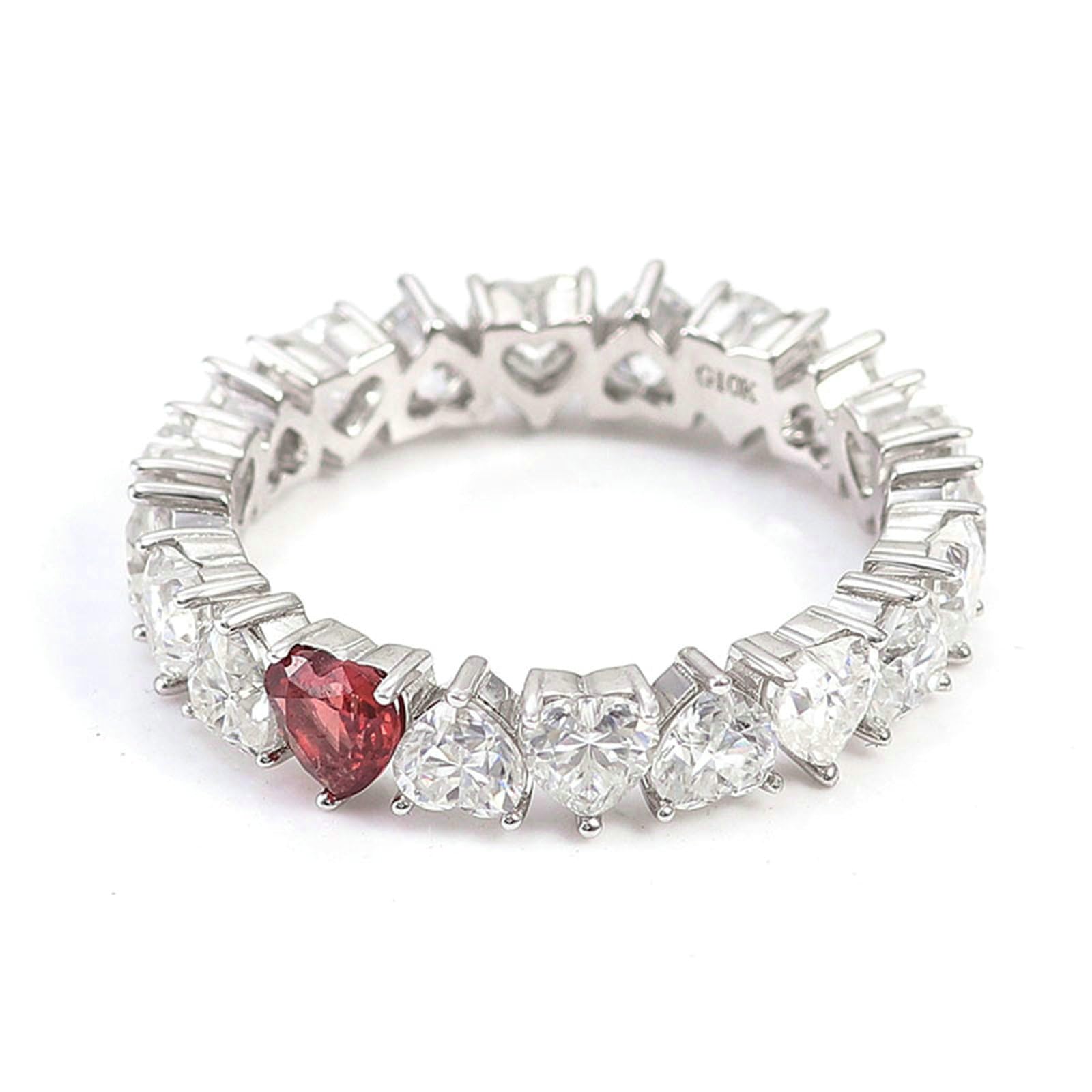 Anello di fidanzamento 18 carati taglio a cuore rosso bianco Lab creato rubino moissanite anello di fidanzamento coppie oro eternità