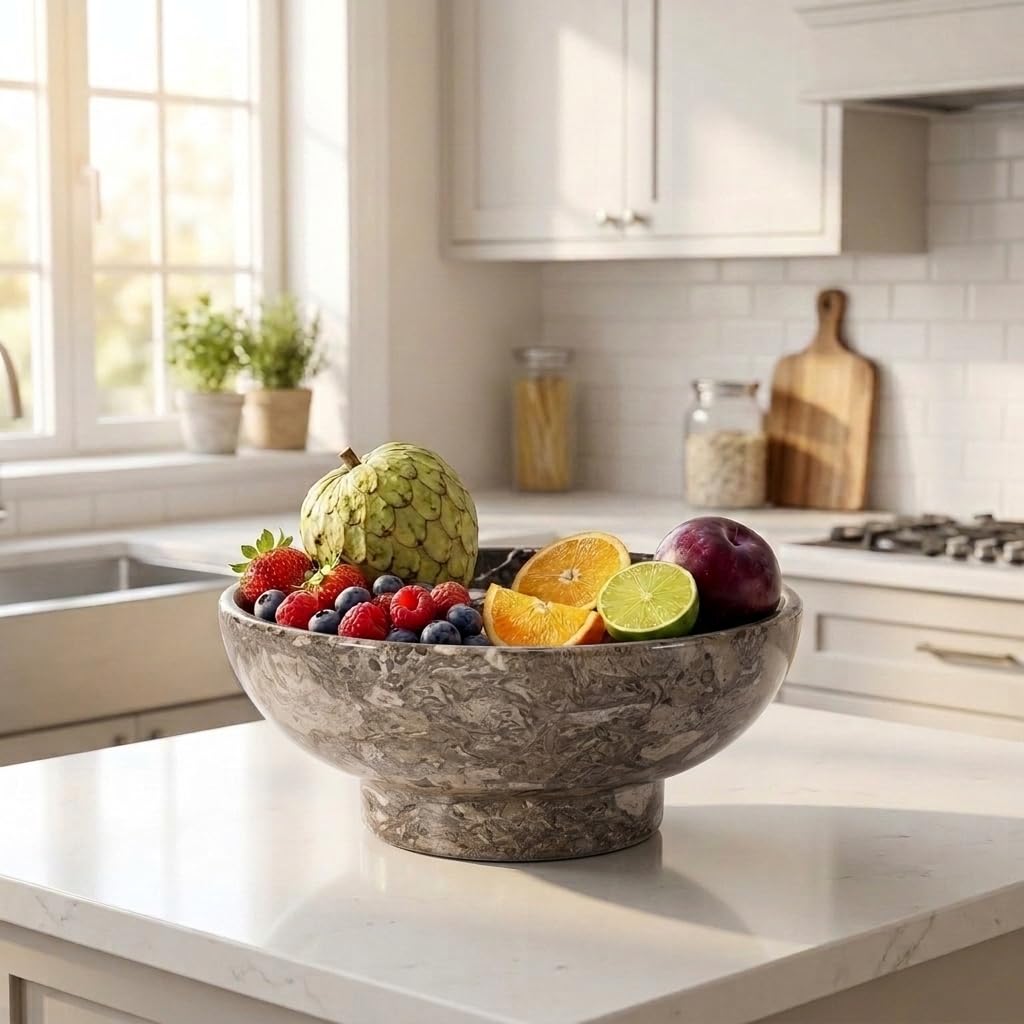Bol à fruits en marbre océanique Plat de service en pierre naturelle Essentiels de cuisine élégants et cadeau pour table de cuisine et décoration d'intérieur
