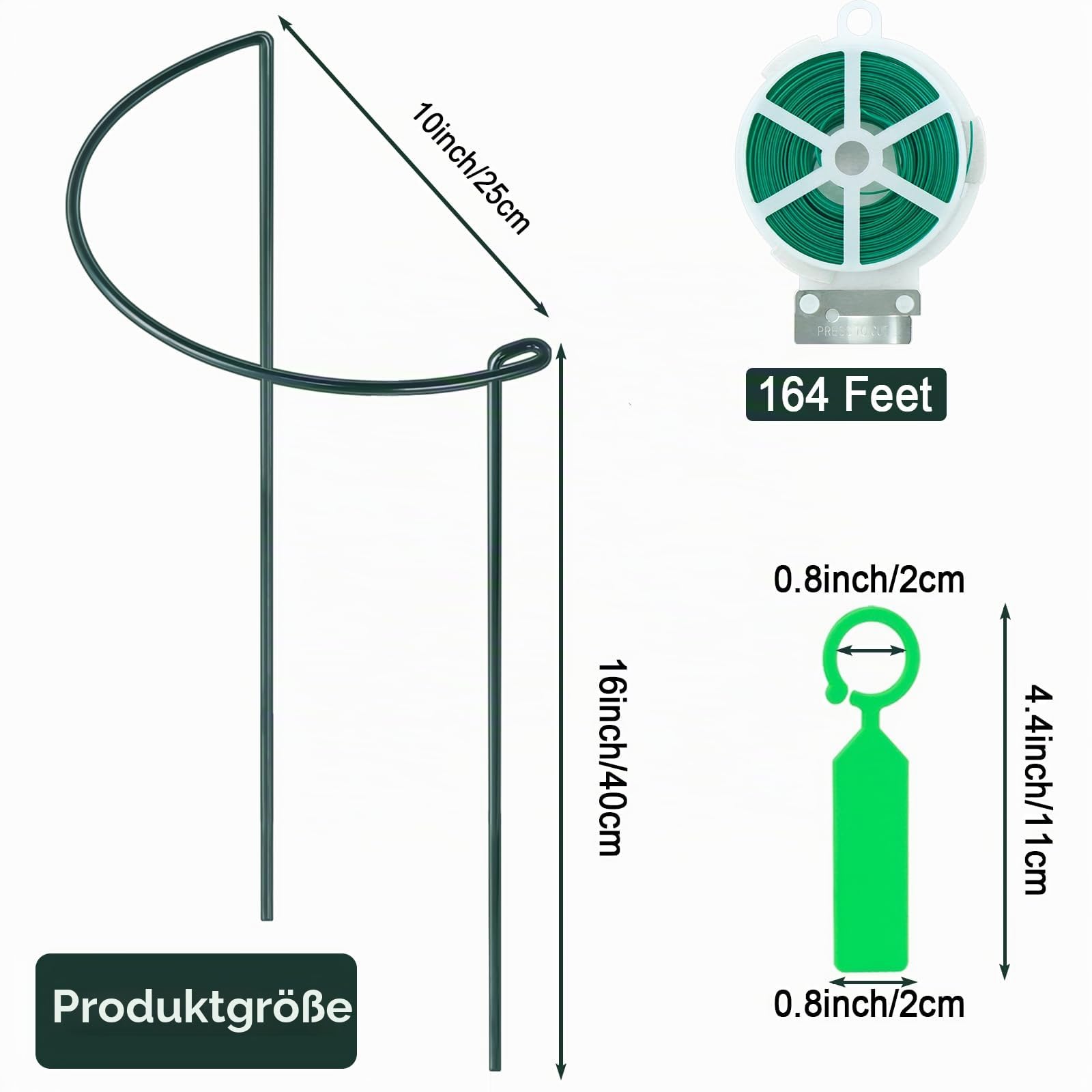 12 Stück 25cm x 40cm Pflanzenstütze für Pfingstrosen，Metall Halbrunde Garten Pflanzenhalter Rund, Staudenhalter, Blumenstütze für Zimmerpflanzen, Hortensien, Rose, Gemüse, Tomaten, Blumen