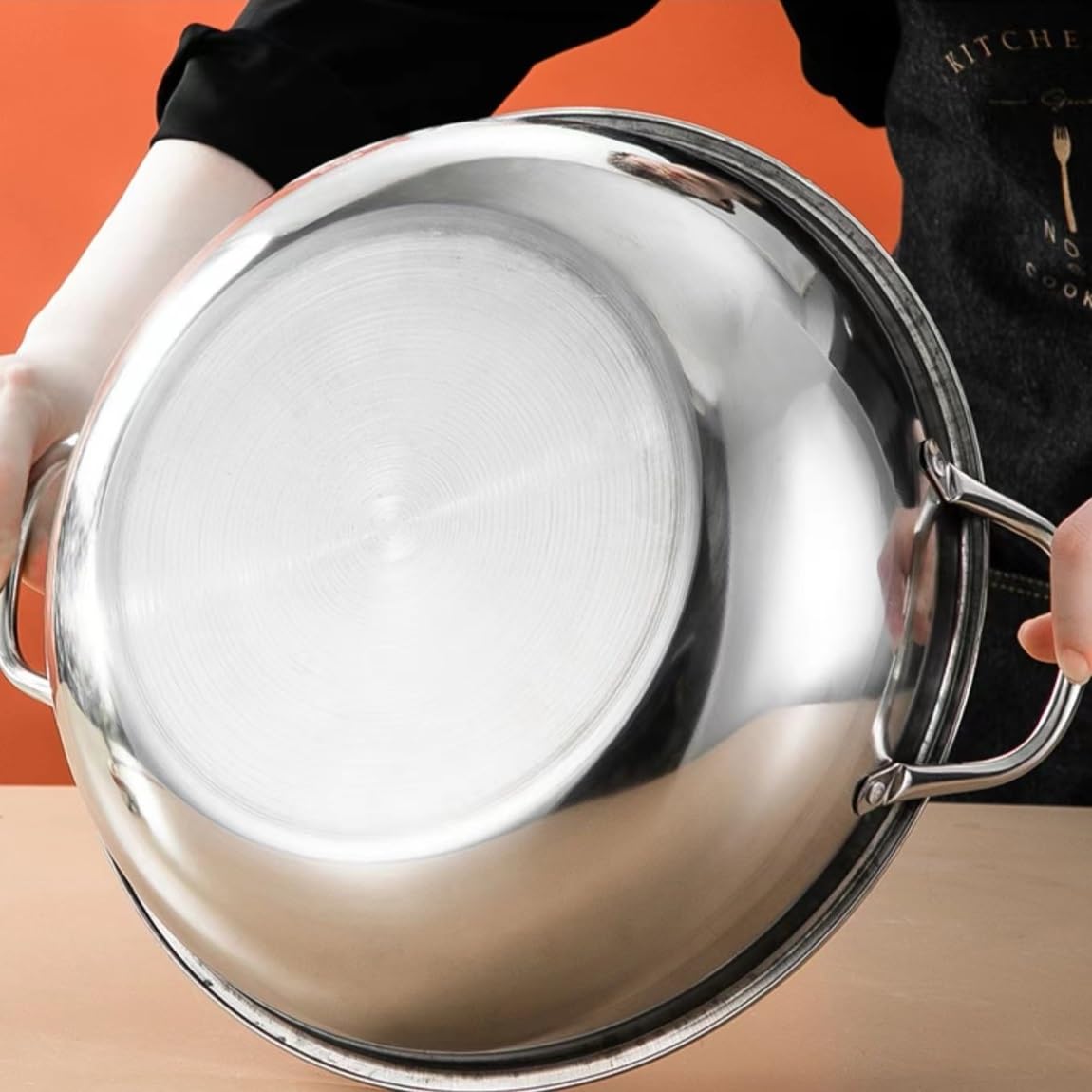 Sartén de Cocina de Acero Inoxidable, Paella Con Asas, Grande de 32cm, Olla Caliente, Utensilios de Cocina, Compatible Con Inducción