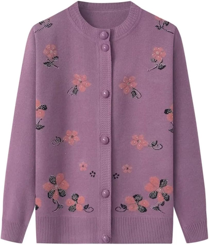 Women Plus Fleece Embroidery Knit Cardigan Coat Single-Breasted Slim Sweater Coat Slight Strech Thin