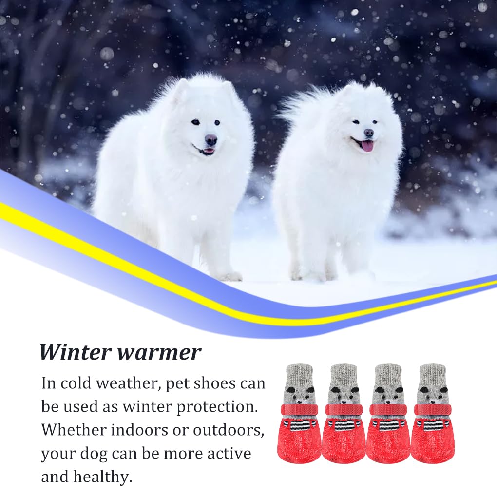 Lot de 10 chaussures de pluie et de neige chaudes pour animal de compagnie avec semelle en caoutchouc et couvre-pattes, chaussures épaisses pour petit chien, rouge, taille L