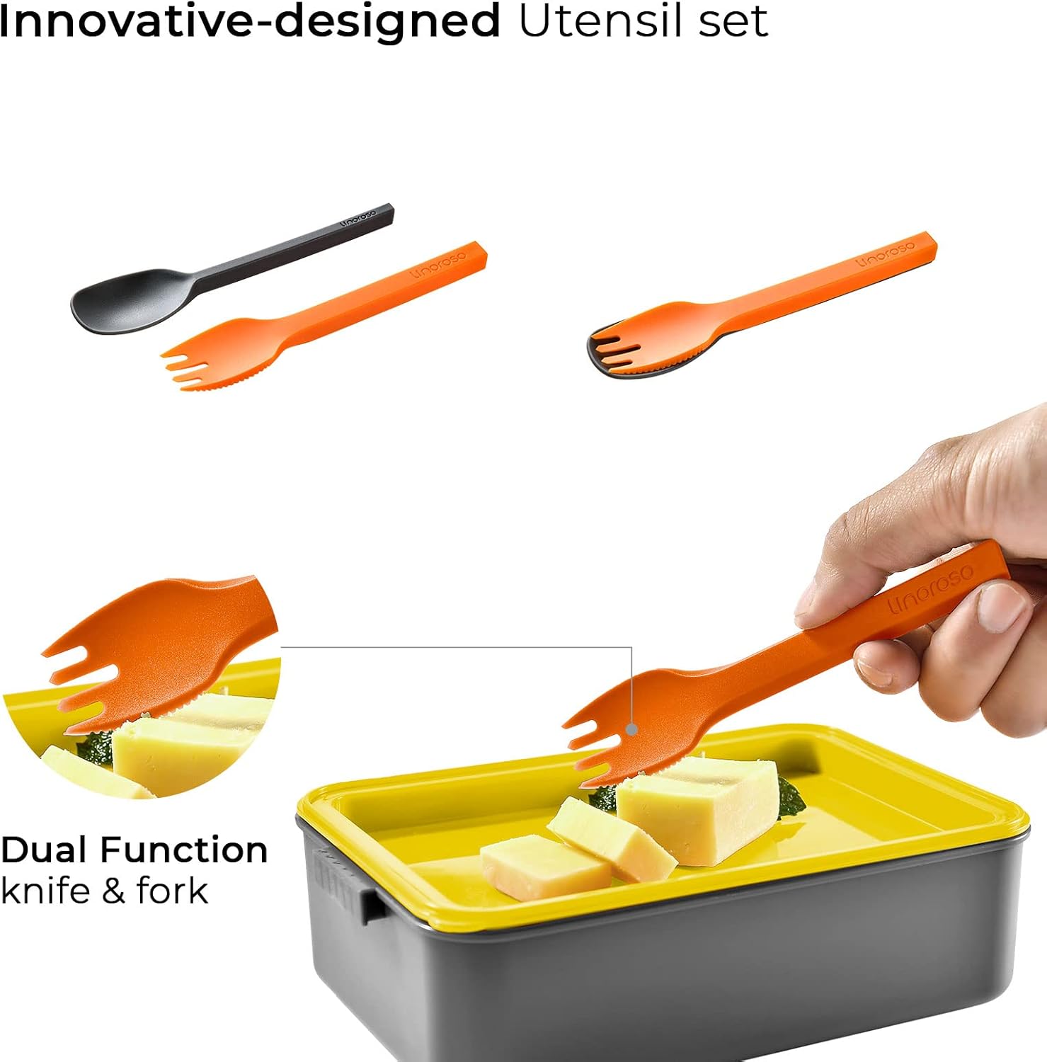 linoroso 2 PCS Stackable Bento Box Adult Lunch Box | Meet All You On-the-Go Needs for Food, Salad and Snack Box, Premium Bento Lunch Box for Adults Include Utensil Set, Dressing Containers