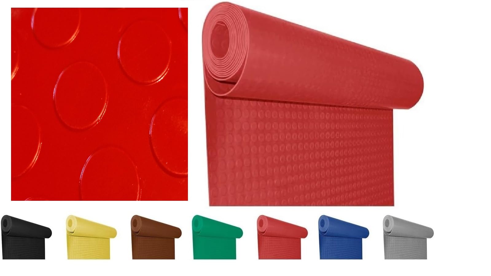 Mugar- Suelo de Goma Antideslizante - Pavimento de círculos | Suelo de Caucho | Colores Decorativos | Rollo de la Medida seleccionada (Rojo, 1x2m)
