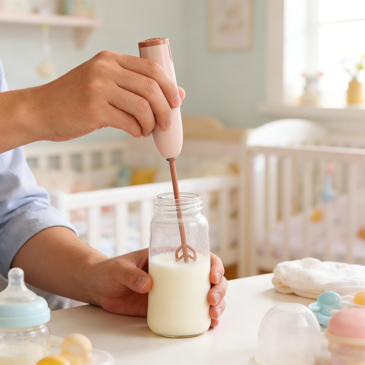 Toyvian Mini Mixeur Électrique Portable à Main pour Lait Infantile avec Manche Allongé Mélangeur Rapide et Facile pour Poudre de Lait et Boissons Détachable et Simple à