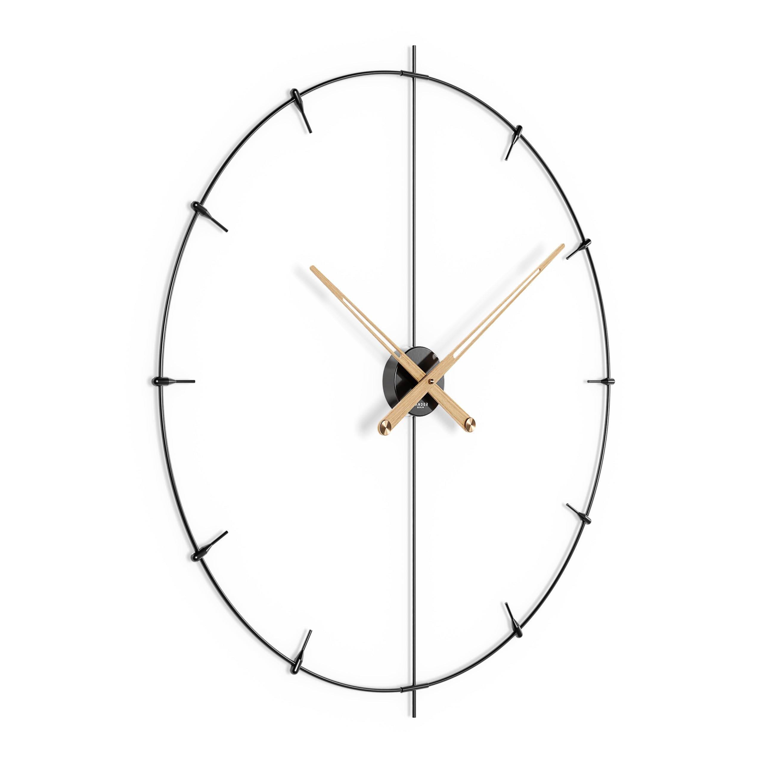 Cander Berlin Leander XXL Vintage-Wanduhr lautlos 60 cm Holzzeiger ohne Tickgeräusche groß modern schwarz Wohnzimmer Küche Metall Glasfaser
