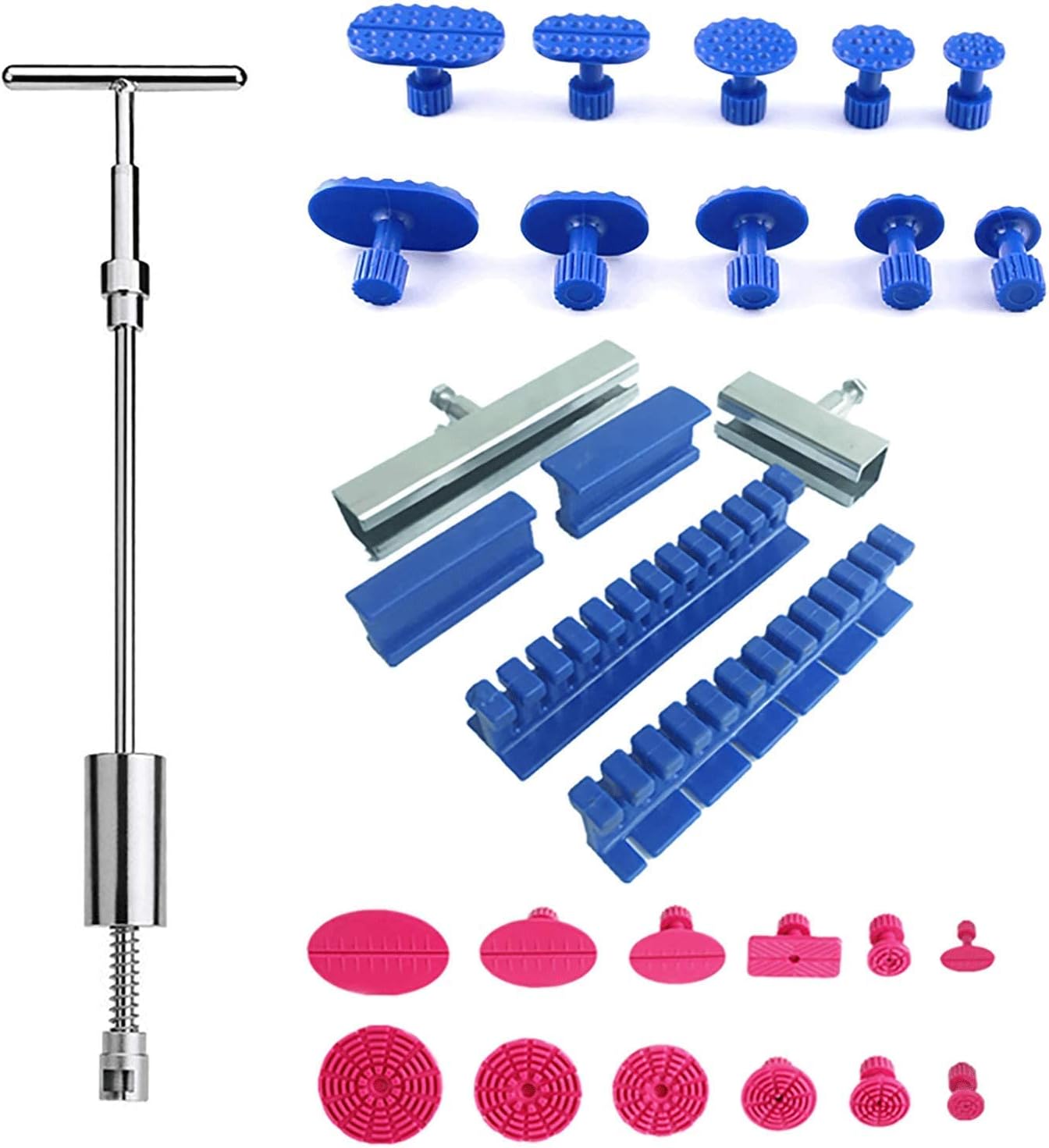 Dent Puller Slide Hammer, 2 in 1 Car Dent Repair Puller Paintless Auto Body Tools with 22 Suction Dent Puller Tabs 2 Stainless Steel Grooves and 4 Puller Lines