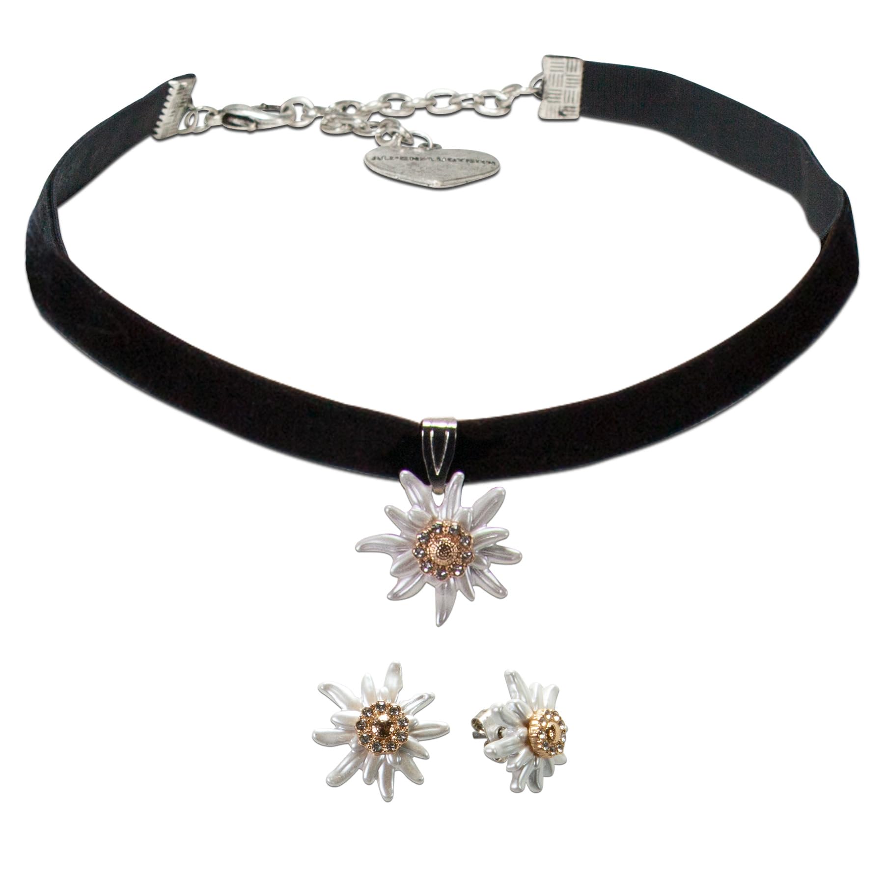 Alpenflüstern Set di gioielli tradizionali in velluto e orecchini Greta stella alpina – gioielli da donna, set per costume tradizionale tradizionale e orecchini tradizionali (in colori tradizionali)