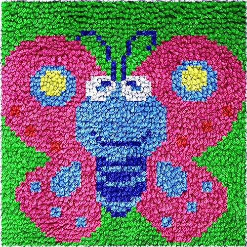 Image of Numptain Latch Hook Kits for Adults,DIY Rug Crafts Butterfly Pattern Color Printed Canvas,Latch Hook Kits for Beginners Handmade Needlework Crafts Home Decoration,12 inchx12 inch NT2