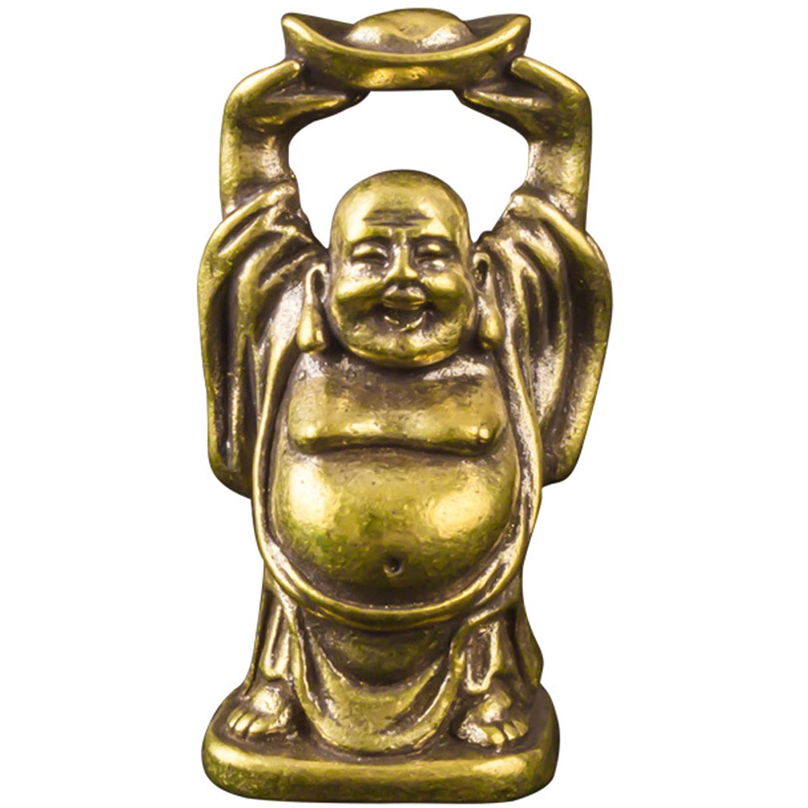 feng shui ornament, Bronzes Sculpture,Carving Ornaments,Creative Gifts, Brass Laughing Buddha Statue Holding Ingot Figurine, Maitreya Sculpture Attract Wealth, Feng Shui Ornament Home Office Decorativ