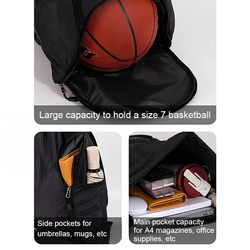 Sports Drawstring Backpack, Waterproof Swim Gym Bag for Women&Men, String Basketball Pack with Shoes Compartment, Black4